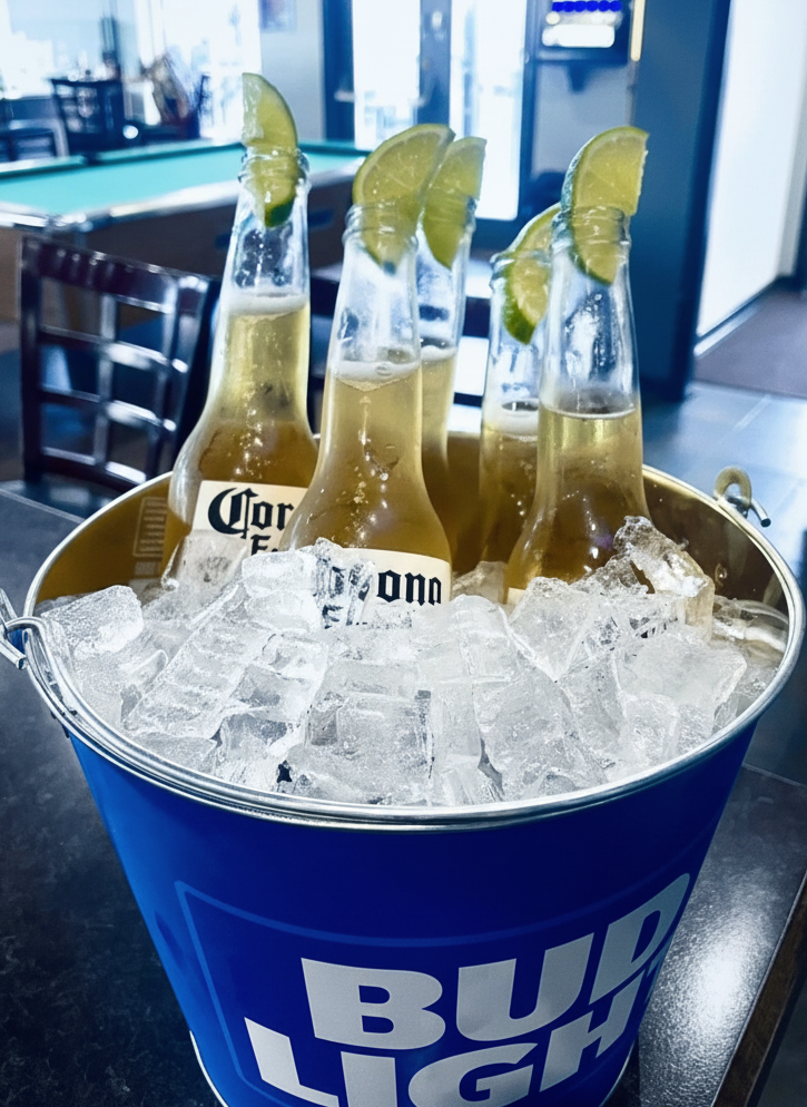 Cold beer bucket at Gus' Bar & Grill